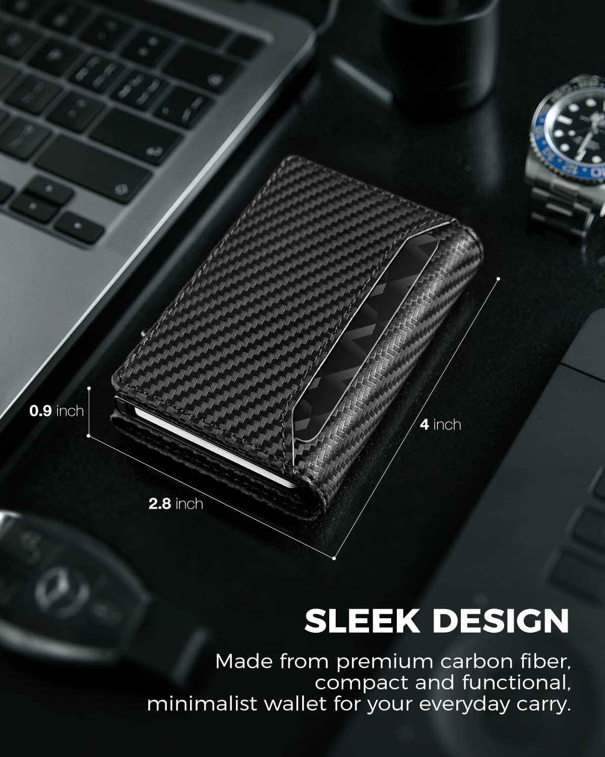 Men's RFID Blocking Black Wallet Trifold w/ ID Window