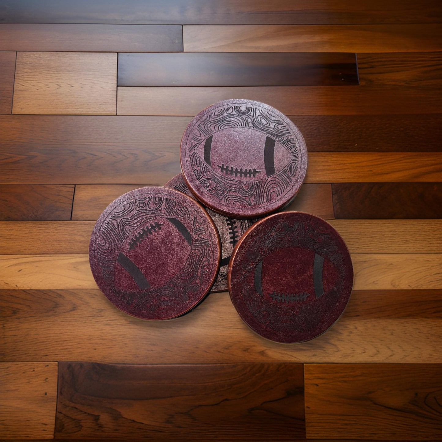Round Leather Coasters-Football Themed