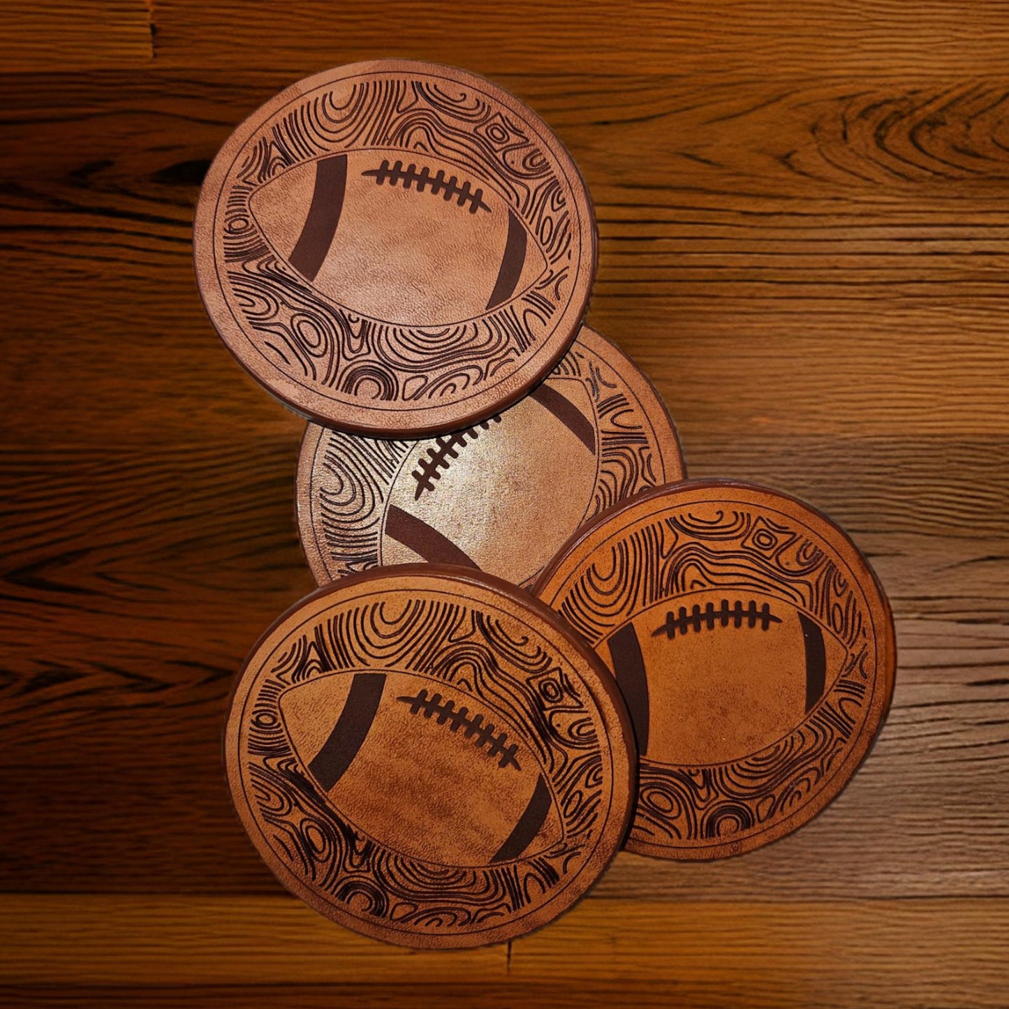 Round Leather Coasters-Football Themed