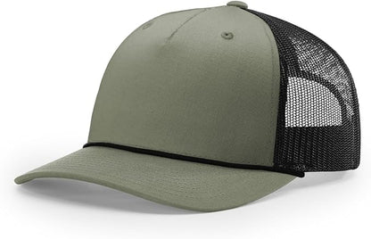 Richardson 112FPR Five Panel Pinch Adjustable Snapback Trucker Hat wBill Rope