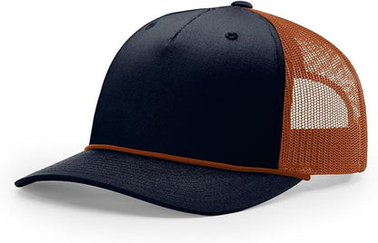 Richardson 112FPR Five Panel Pinch Adjustable Snapback Trucker Hat wBill Rope