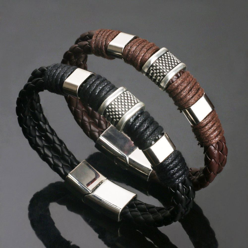 Men's Double Stranded Leather Bracelet