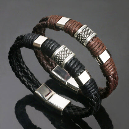 Men's Double Stranded Leather Bracelet