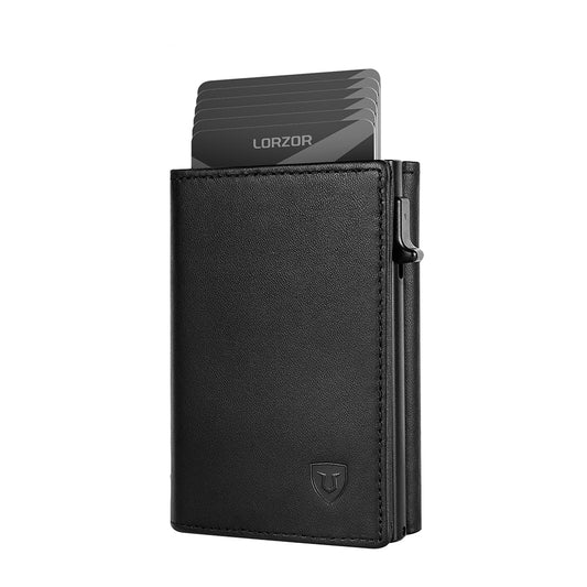 Men's RFID Blocking Black Wallet Trifold w/ ID Window
