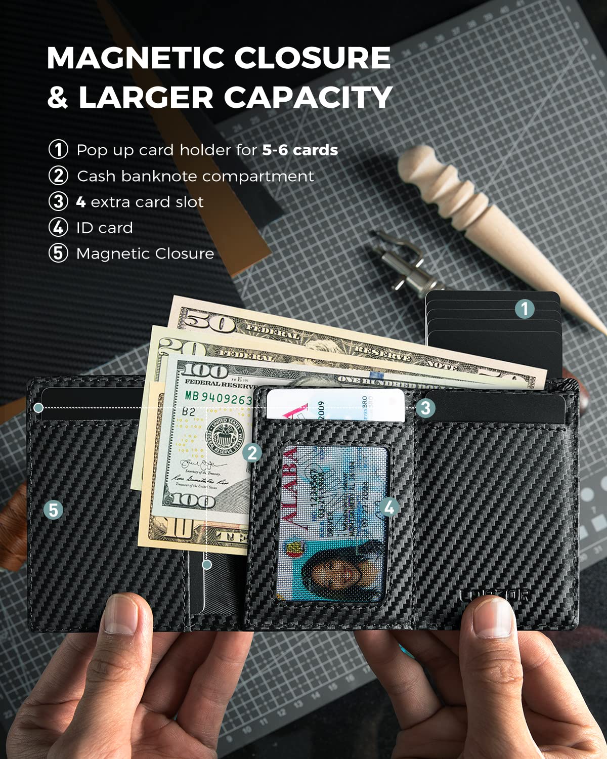 Men's RFID Blocking Black Wallet Trifold w/ ID Window