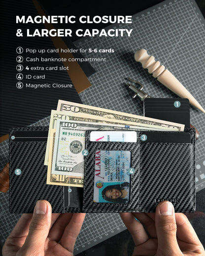 Men's RFID Blocking Black Wallet Trifold w/ ID Window